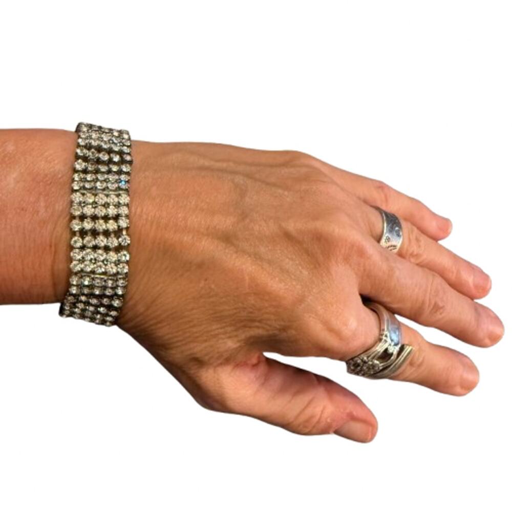 Vintage 1950's 1960's Wavy Five Prong Rhinestone Bracelet